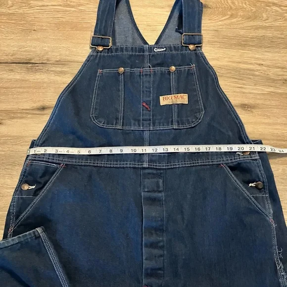 VINTAGE 70s BIG MAC Square Bak Blue Denim Work Overalls. Size 44 x 30. - Picture 9 of 9